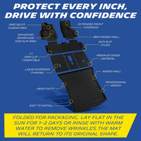 Complete floor mat set with raised edges and anti-slip design for full interior protection.