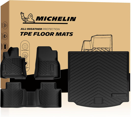 Michelin all-weather TPE floor mats, advanced protection for vehicles, durable and slip-resistant, custom-fit car mats.