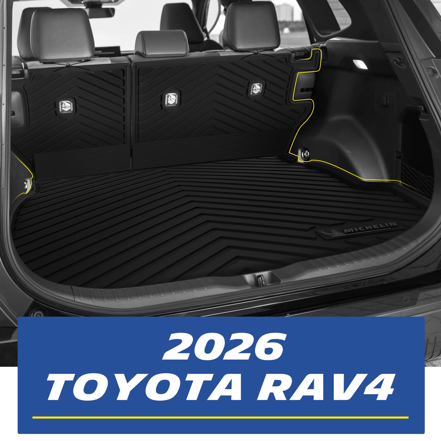 Michelin custom TPE trunk mat installed inside 2026 Toyota RAV4 cargo area