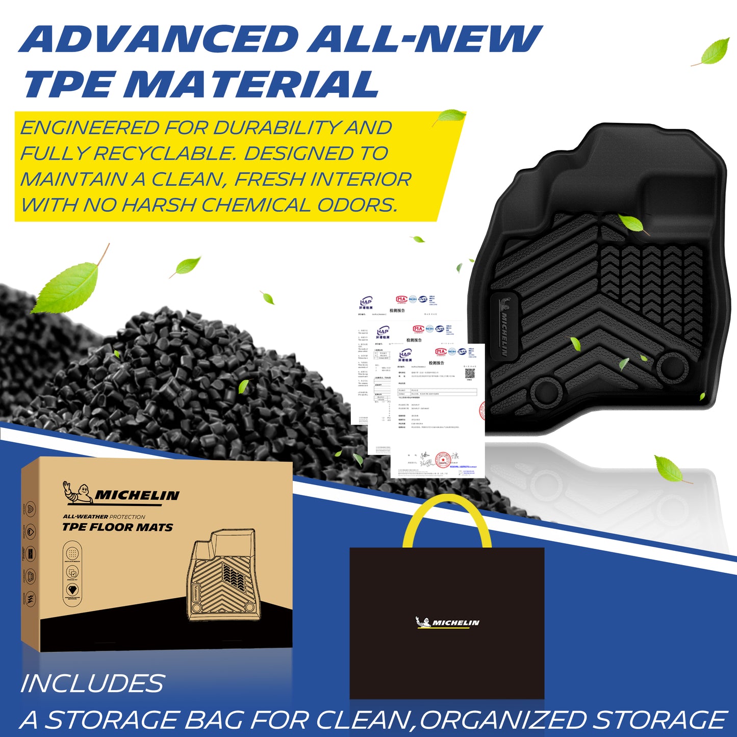 Premium odorless recyclable TPE material, comes with branded storage bag
