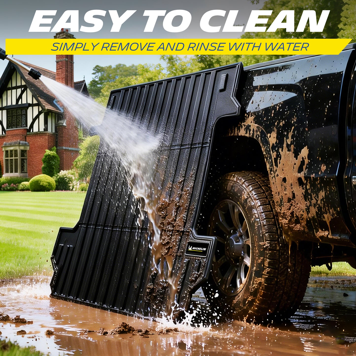 Michelin TPE truck bed mat easy to clean, simply remove and rinse with water for quick and effortless maintenance.
