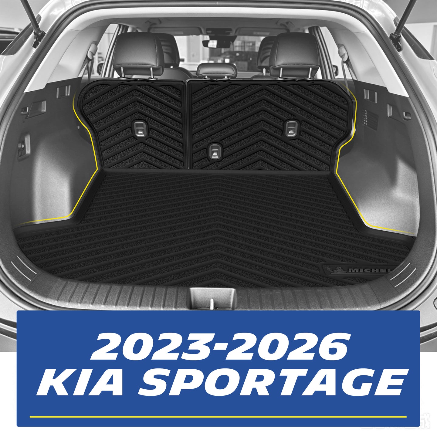  Installed Michelin full trunk mat set inside 2023-2026 Kia Sportage cargo area