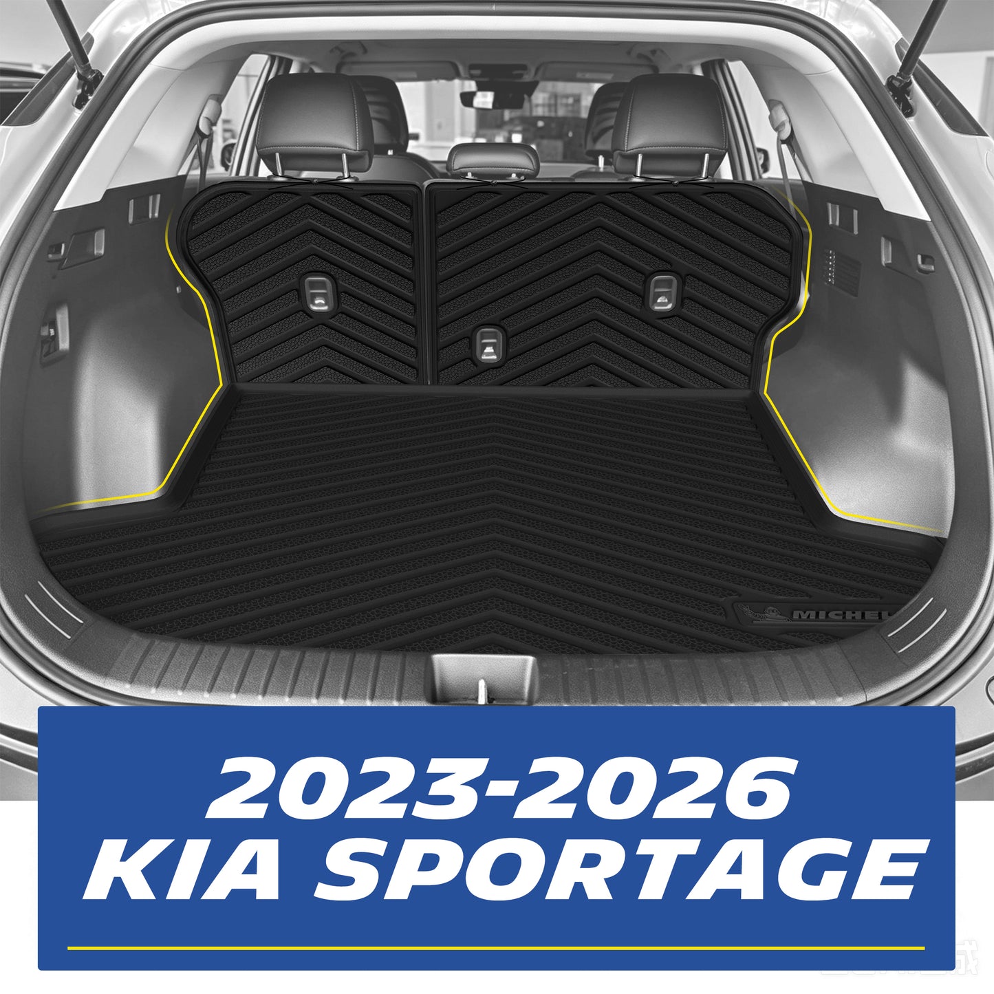  Installed Michelin full trunk mat set inside 2023-2026 Kia Sportage cargo area