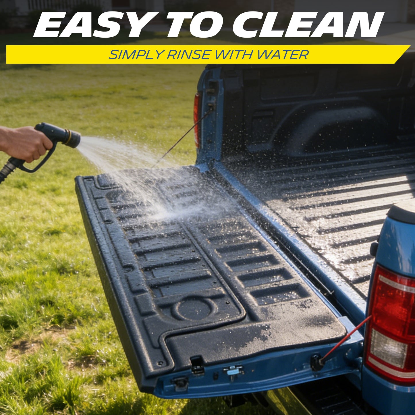 Easy‑to‑clean truck tailgate mat, rinse with water
