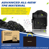 Michelin TPE floor mats adopt eco-friendly odorless material, complete with certification documents and branded storage bag.