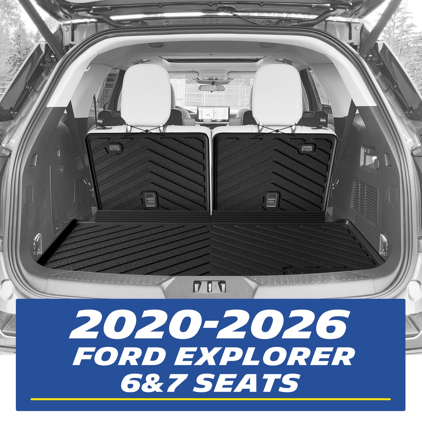 Michelin TPE cargo mat and backrest liners installed in 2020-2026 Ford Explorer 6 & 7-seater trunk.