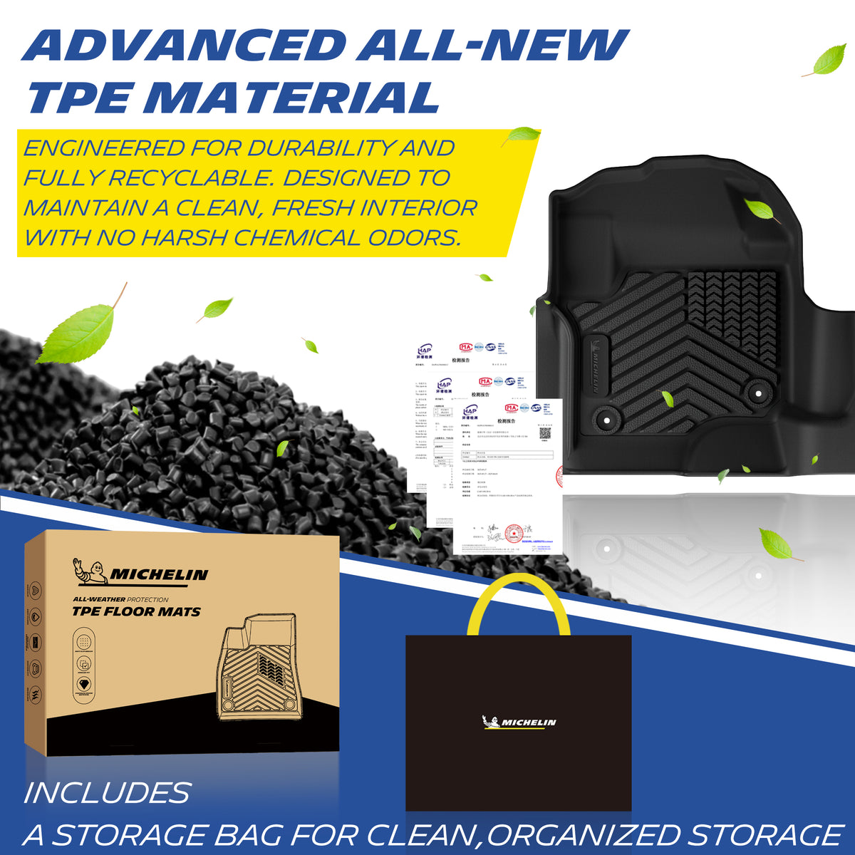 Michelin TPE floor mats, recyclable odor‑free material with storage bag