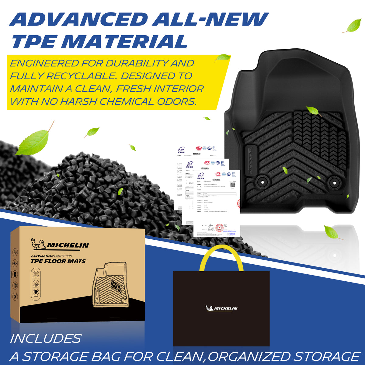 Michelin new TPE material car floor mat with storage bag