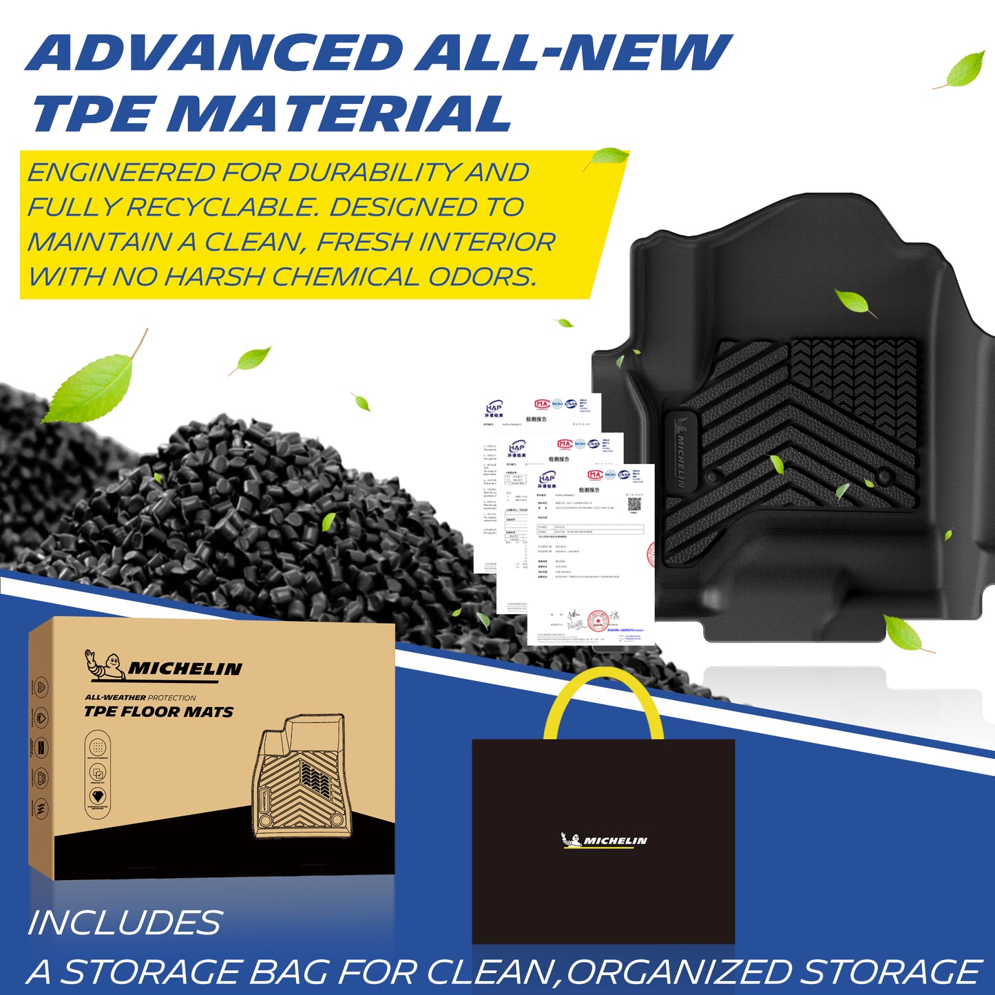  Michelin TPE all-weather floor mats, odor-free and recyclable