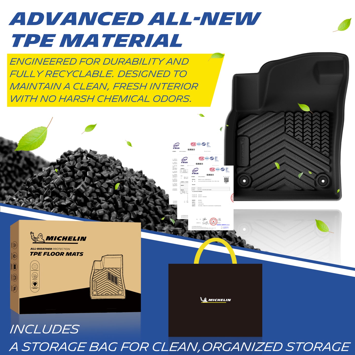Odorless recyclable durable TPE, comes with branded storage bag & retail box
