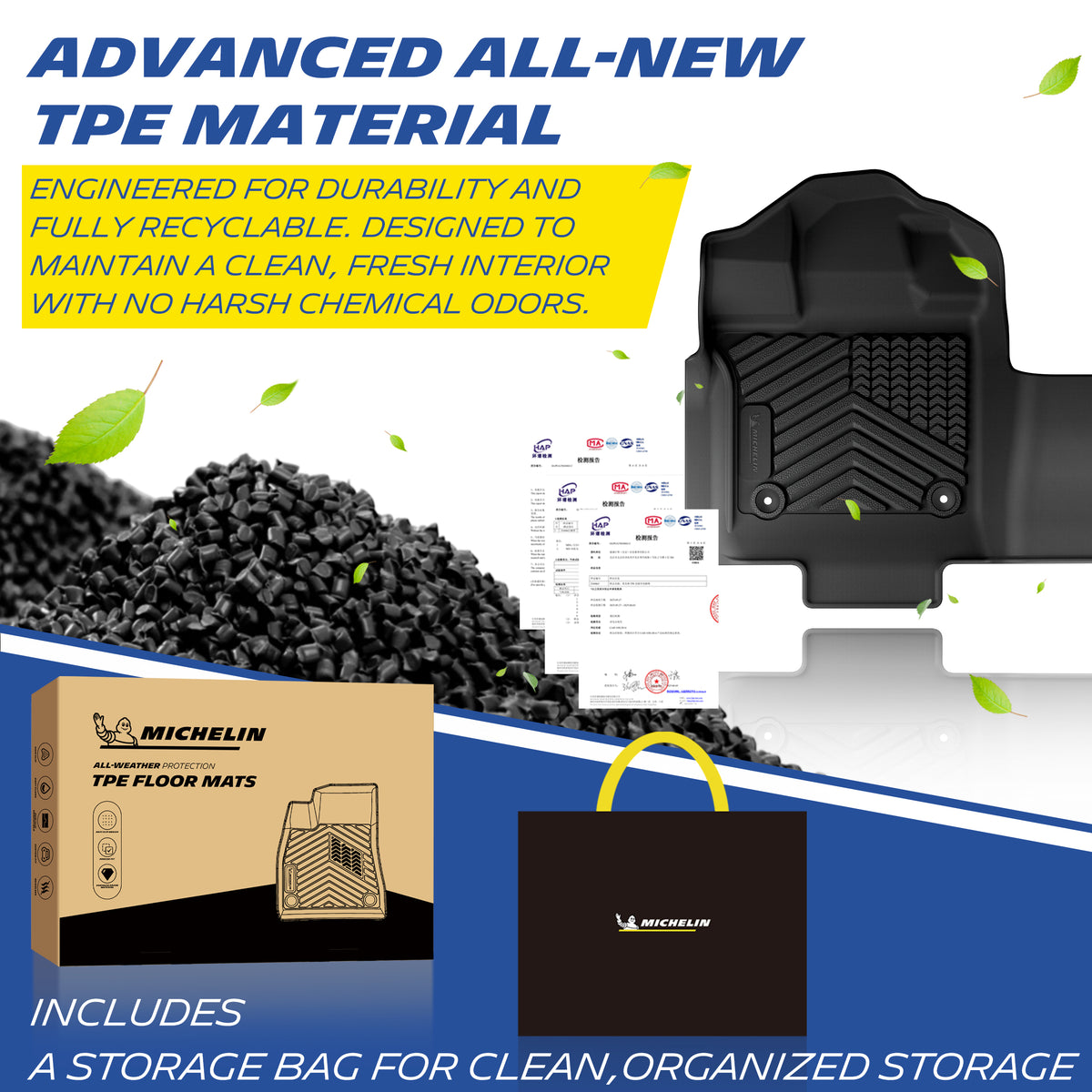 Michelin new TPE material car floor mat with storage bag