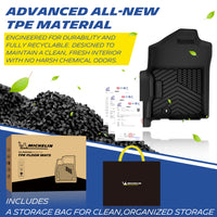 Michelin all-weather TPE mat, made from advanced all-new TPE material, engineered for durability and fully recyclable, keeps your vehicle clean and fresh, all-weather protection, includes a storage bag for clean organized storage.