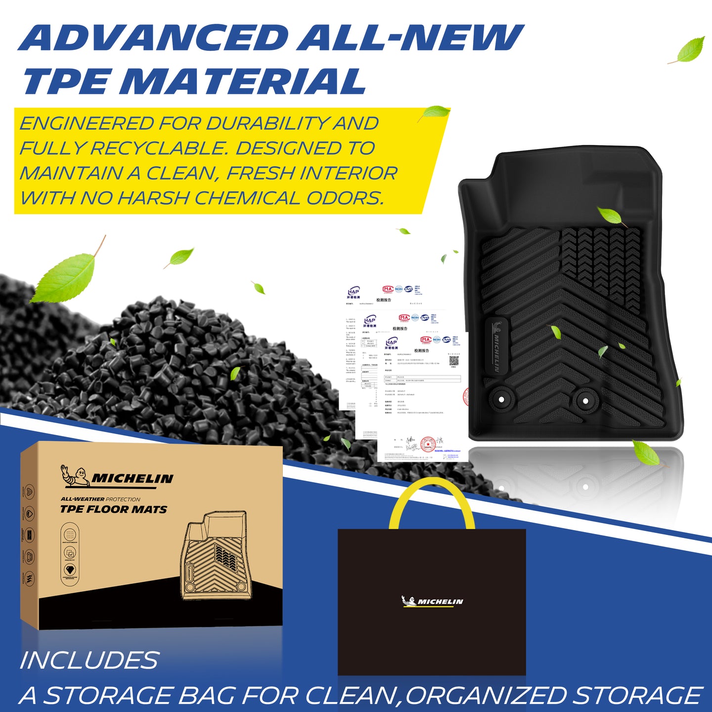 Premium odorless TPE material, certification, Michelin package and storage bag