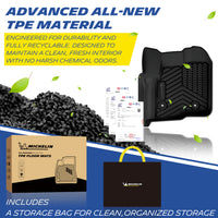 Michelin TPE floor mats adopt eco-friendly odorless material, complete with certification documents and branded storage bag.