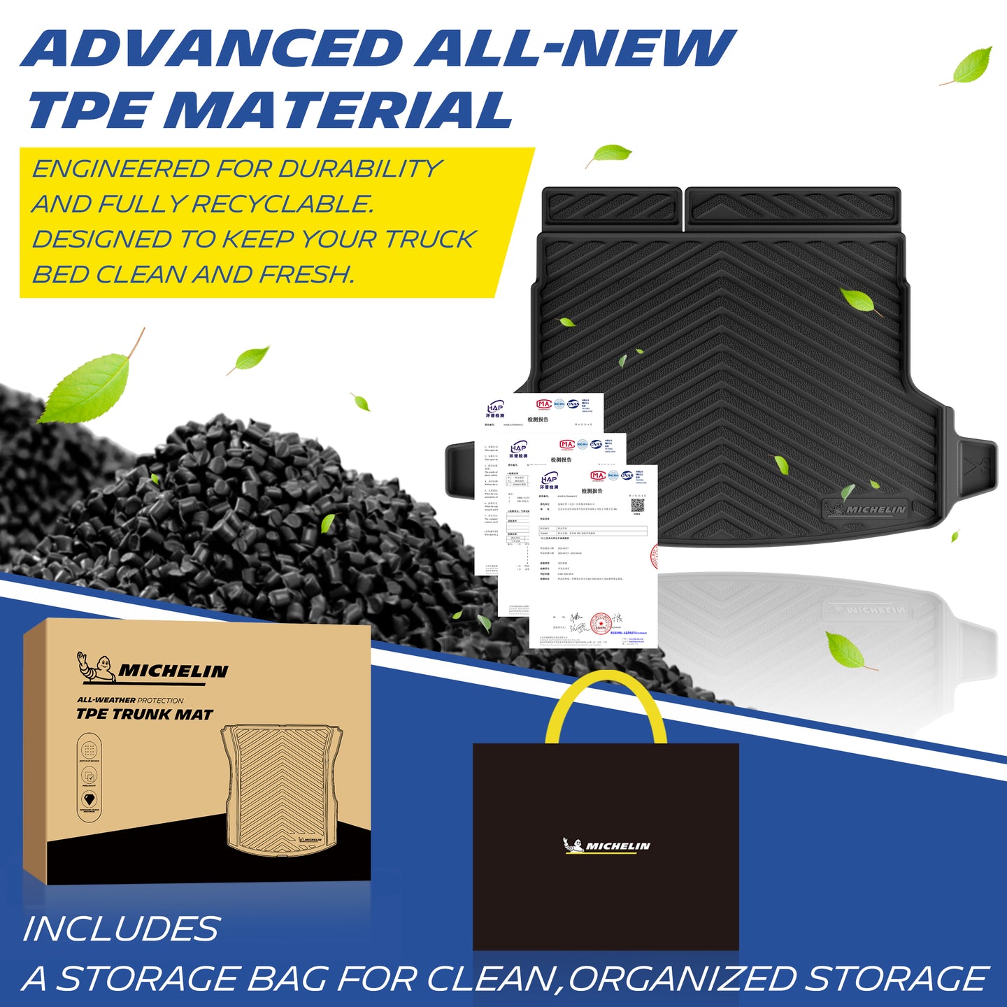 Advanced TPE Michelin trunk mat with package and storage bag