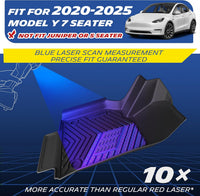 Tesla Model Y 7-Seater 2020-2025 custom fit TPE car floor mat, blue laser scan precision fit, waterproof anti-slip durable design, full-coverage raised edge vehicle floor liner