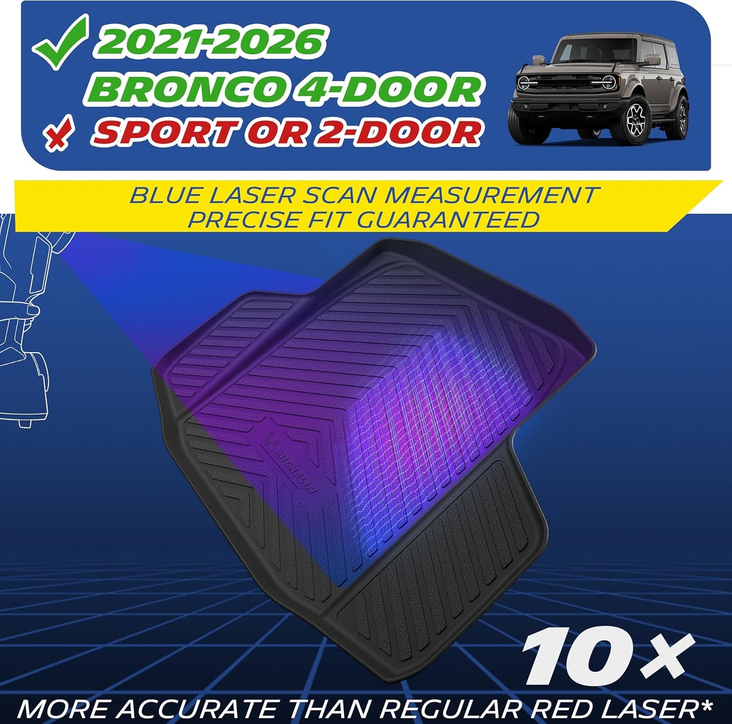 Michelin Premier Floor Mats & Trunk Mat Set for Ford Bronco 4-Door (2021-2026) - 3 Piece