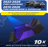 Custom TPE floor mat for 2015-2026 Ford F-150 SuperCrew/SuperCab & 2022-2026 F150 Lightning, blue laser precision scan