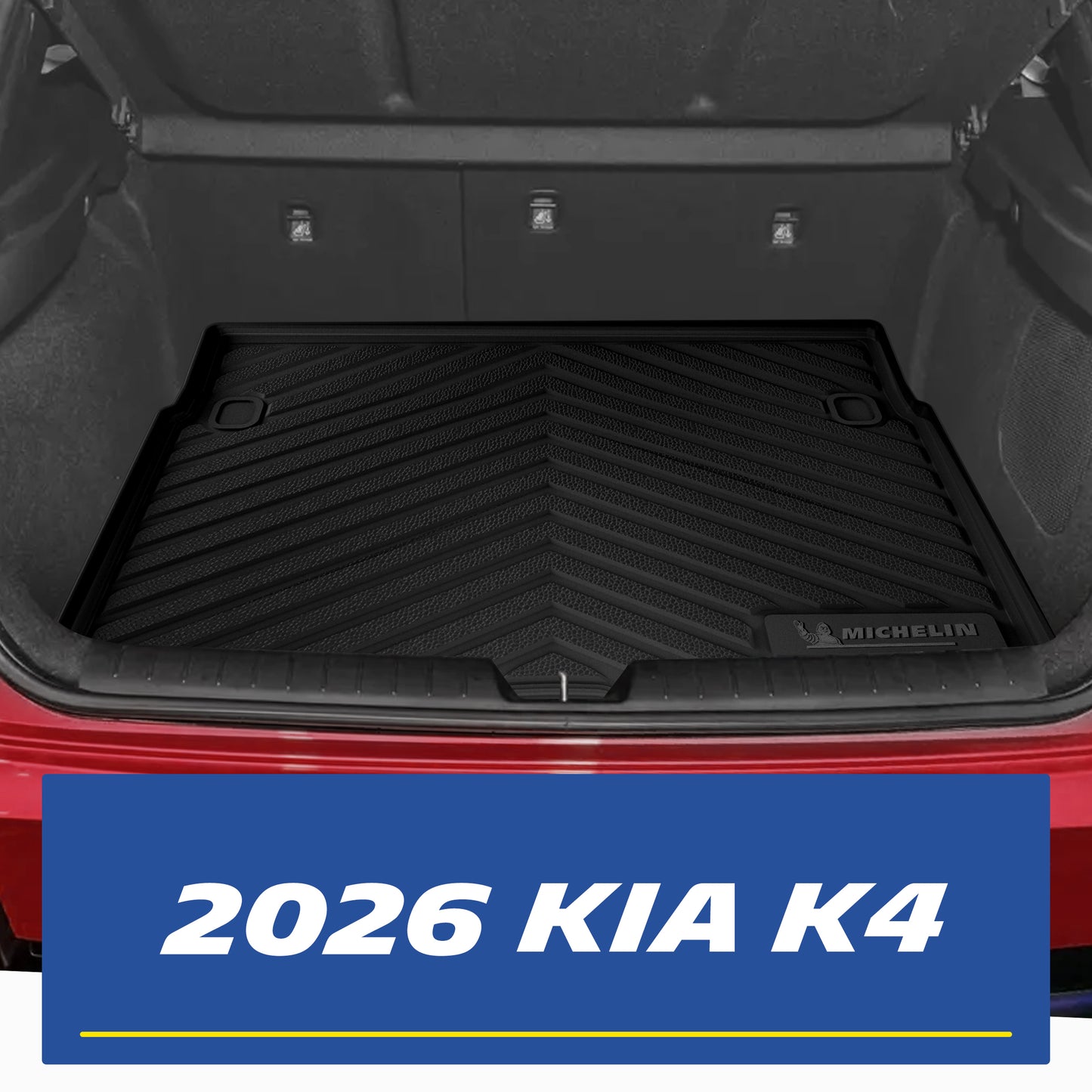Custom-fit Michelin cargo mat installed in trunk of 2026 Kia K4