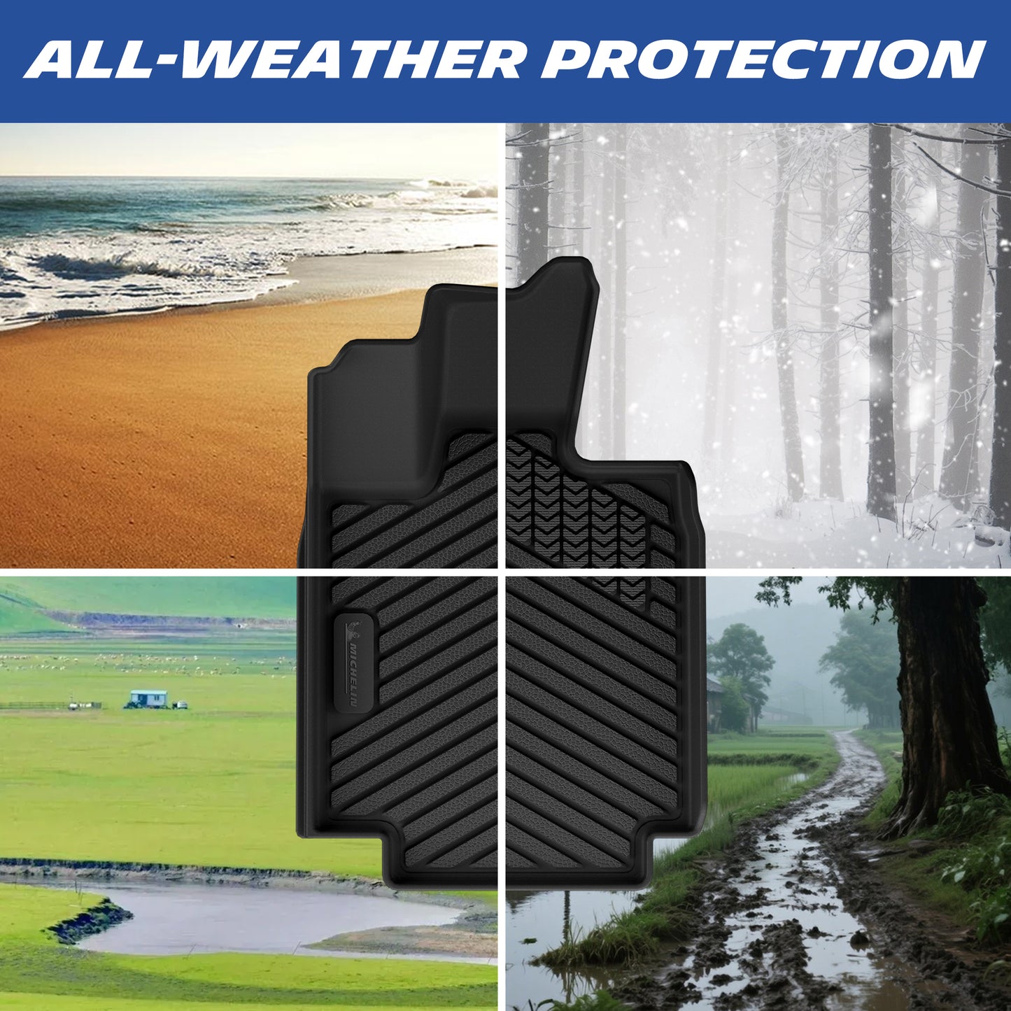 All‑weather TPE car floor mat for sand, snow, mud and rainy conditions
