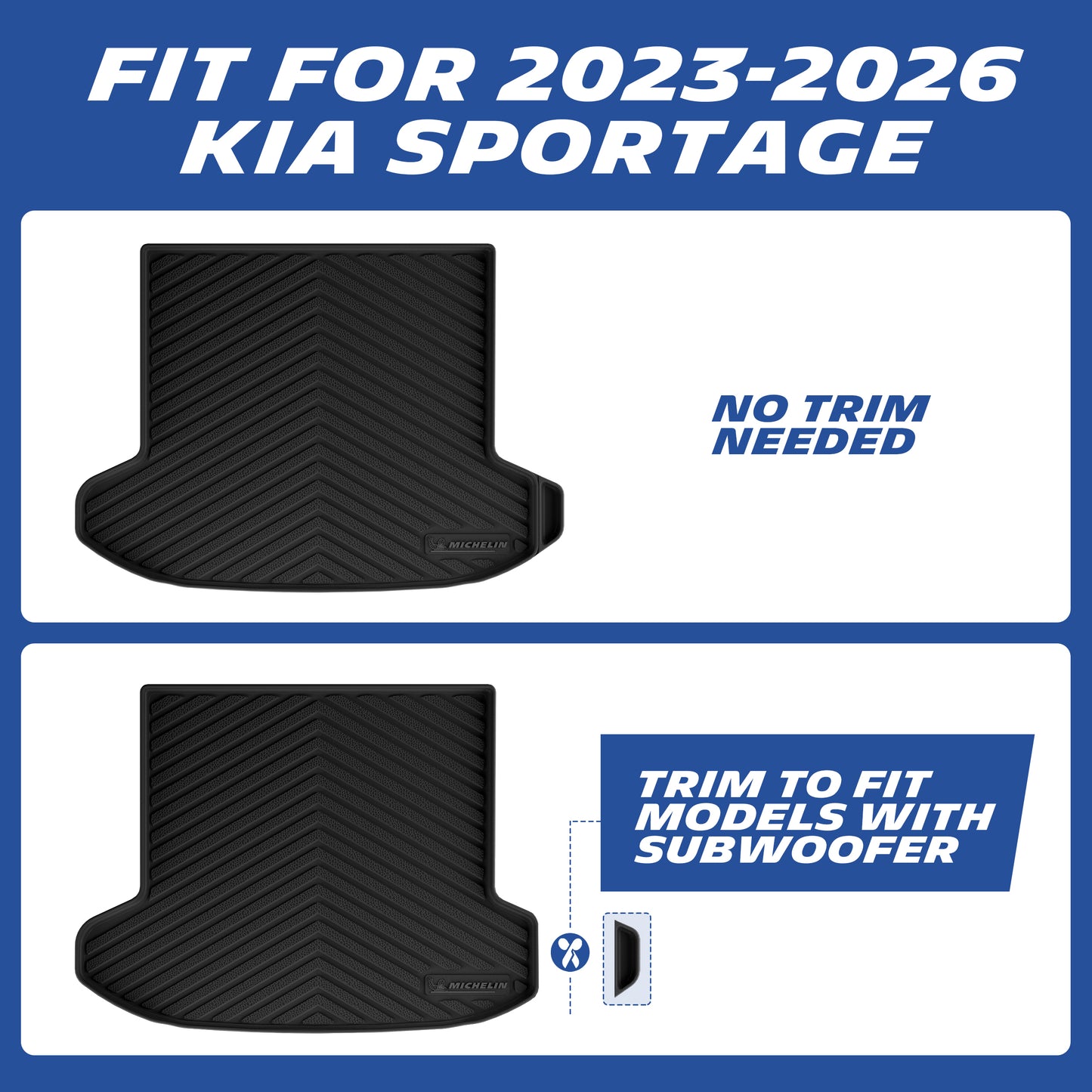 Two cargo mat variants: standard untrimmed version, trimmable version for subwoofer-equipped Sportage
