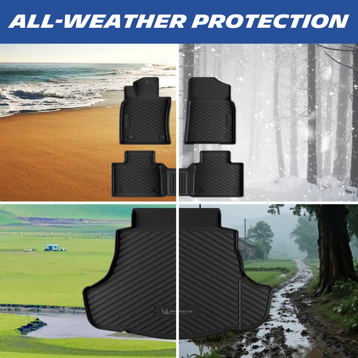 Michelin Premier Series Floor Mats + Trunk Liner for Toyota Camry 2025-2026 (Include Hybrid), 4PCS, All-Weather Floor Liner + Trunk Mat, Custom Fit, Durable TPE, Non-Slip