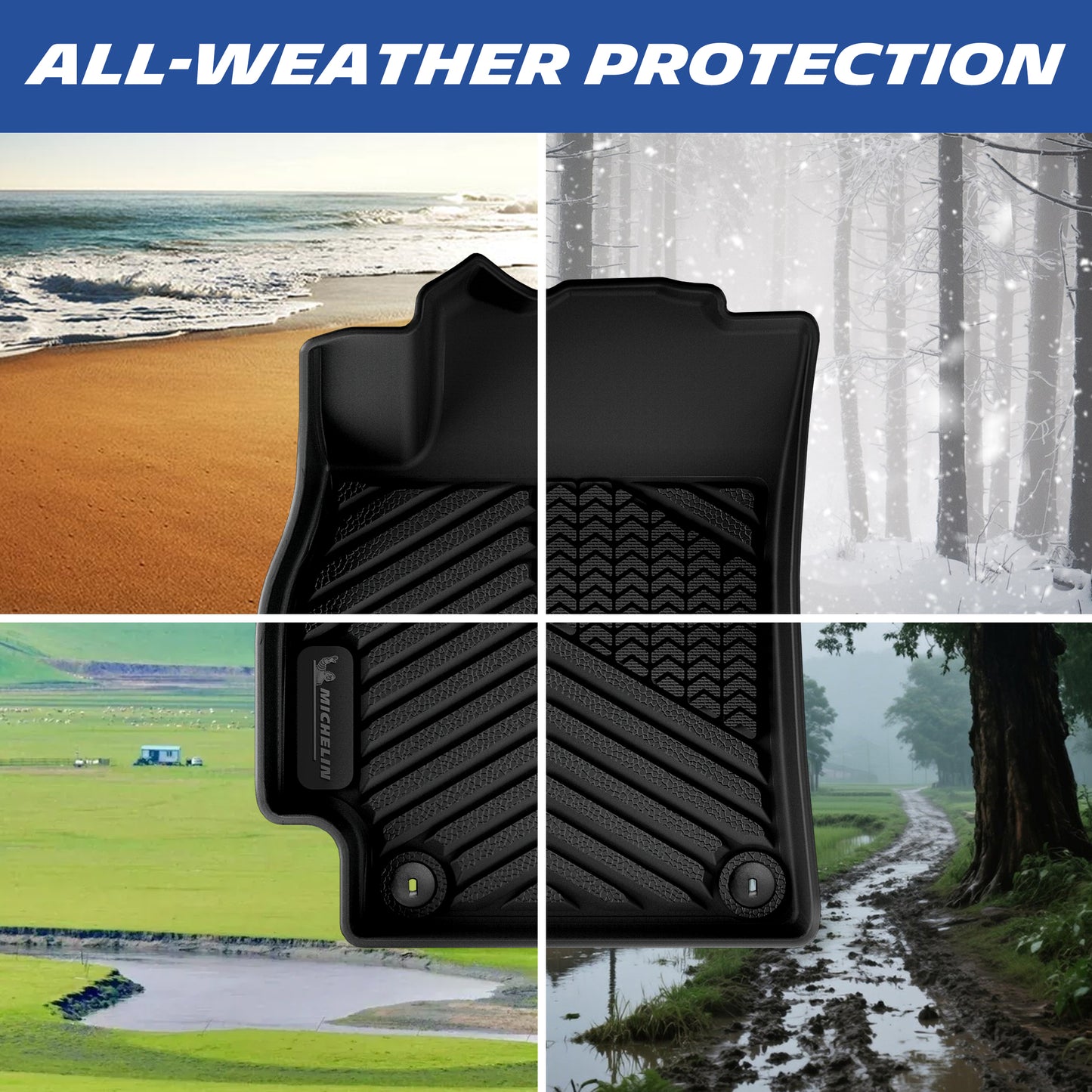 All-weather Michelin TPE car floor mat graphic, 4 seasonal environment background collage