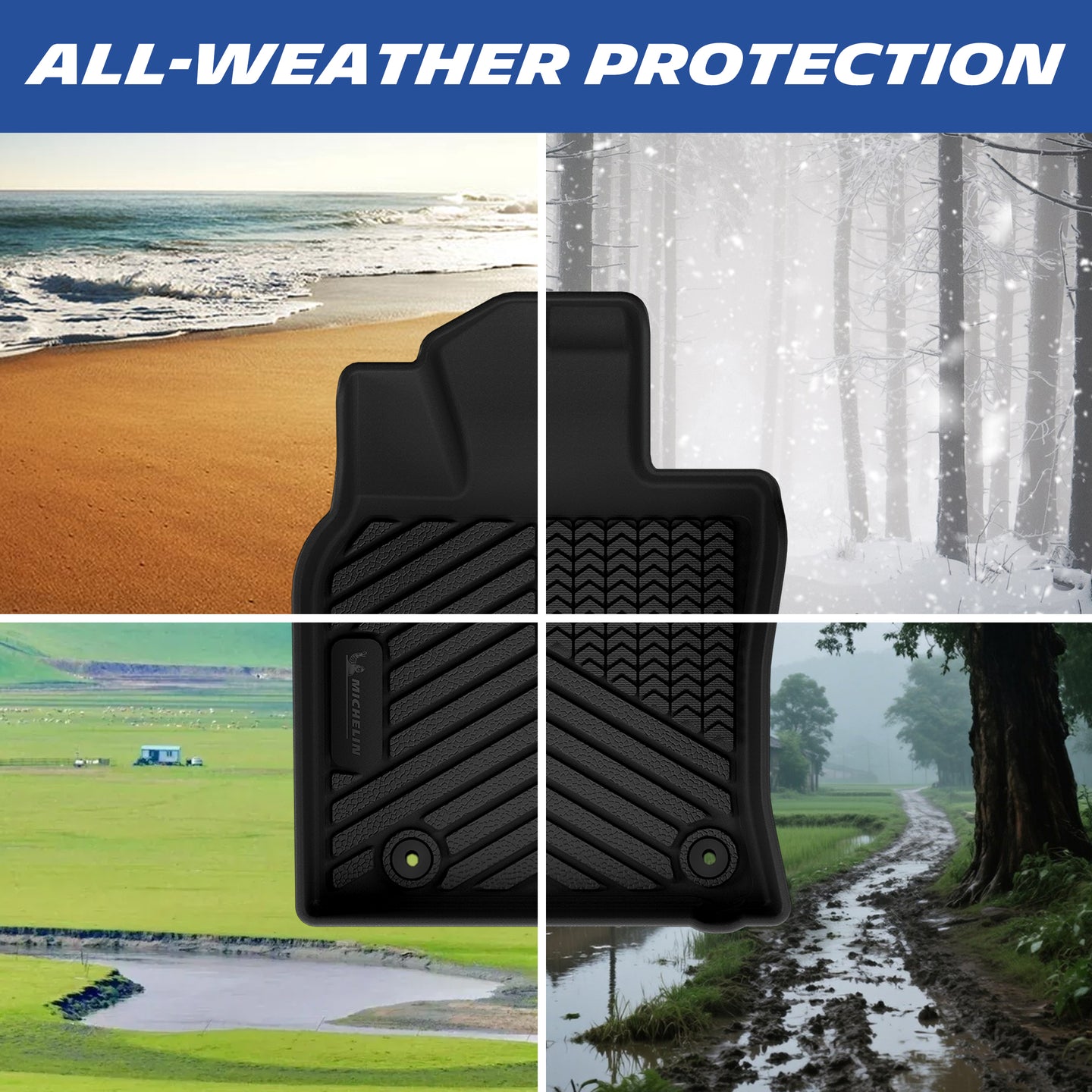 TPE car floor mat all-weather protection graphic for sand, snow, mud & wet road conditions