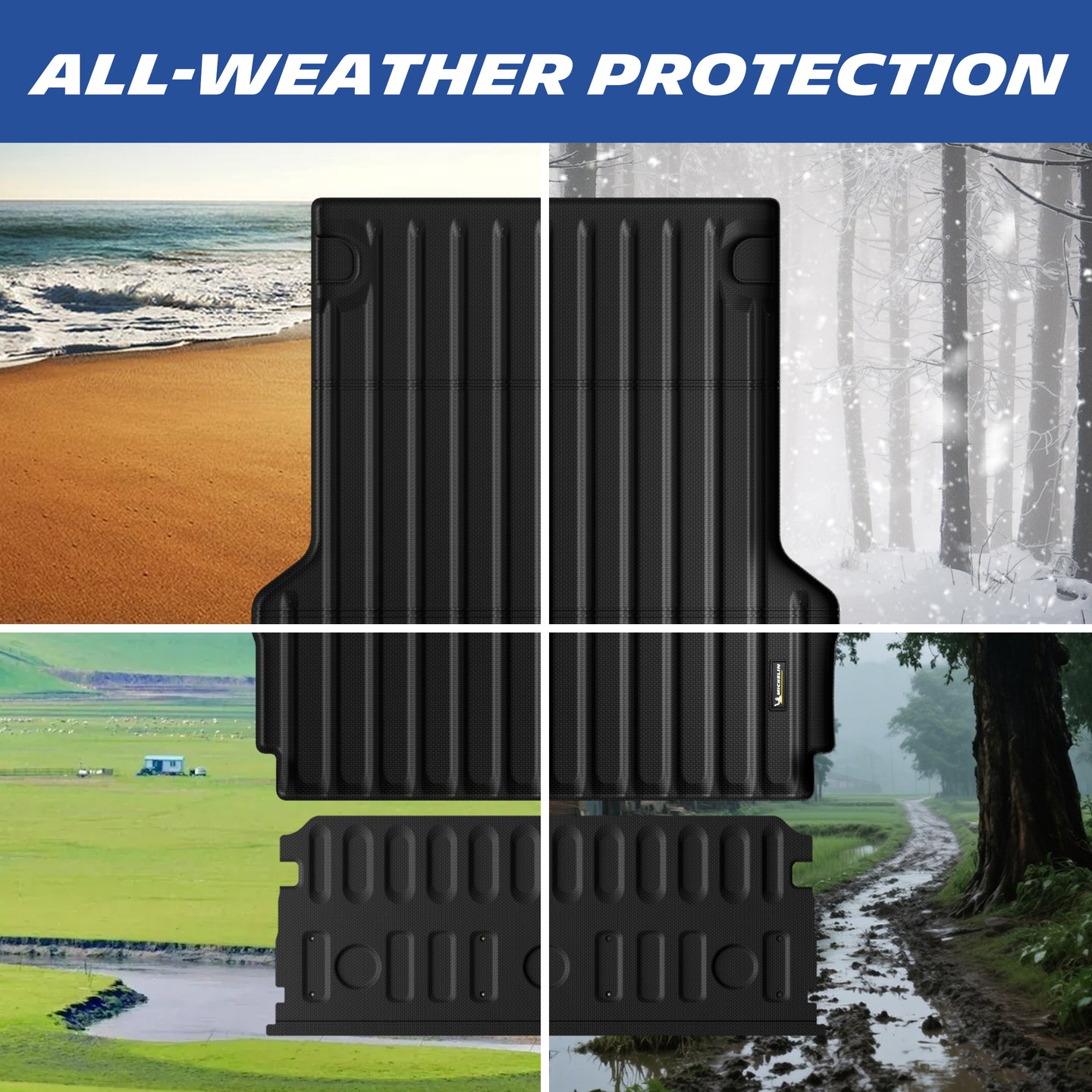TPE Truck Bed & Tailgate Mat All-Weather Protection For Sand Snow Mud Rain

