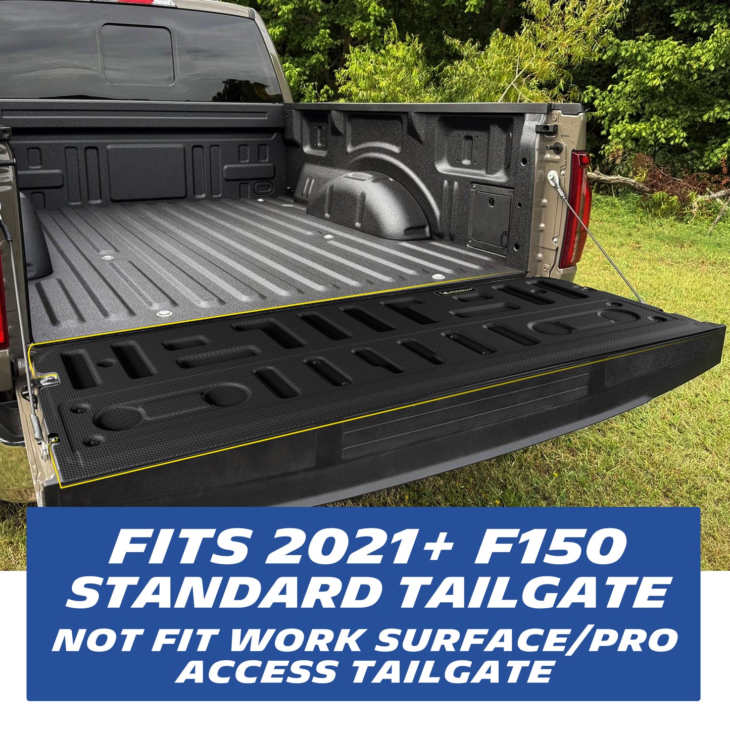Installed tailgate mat for 2021+ Ford F‑150 standard tailgate
