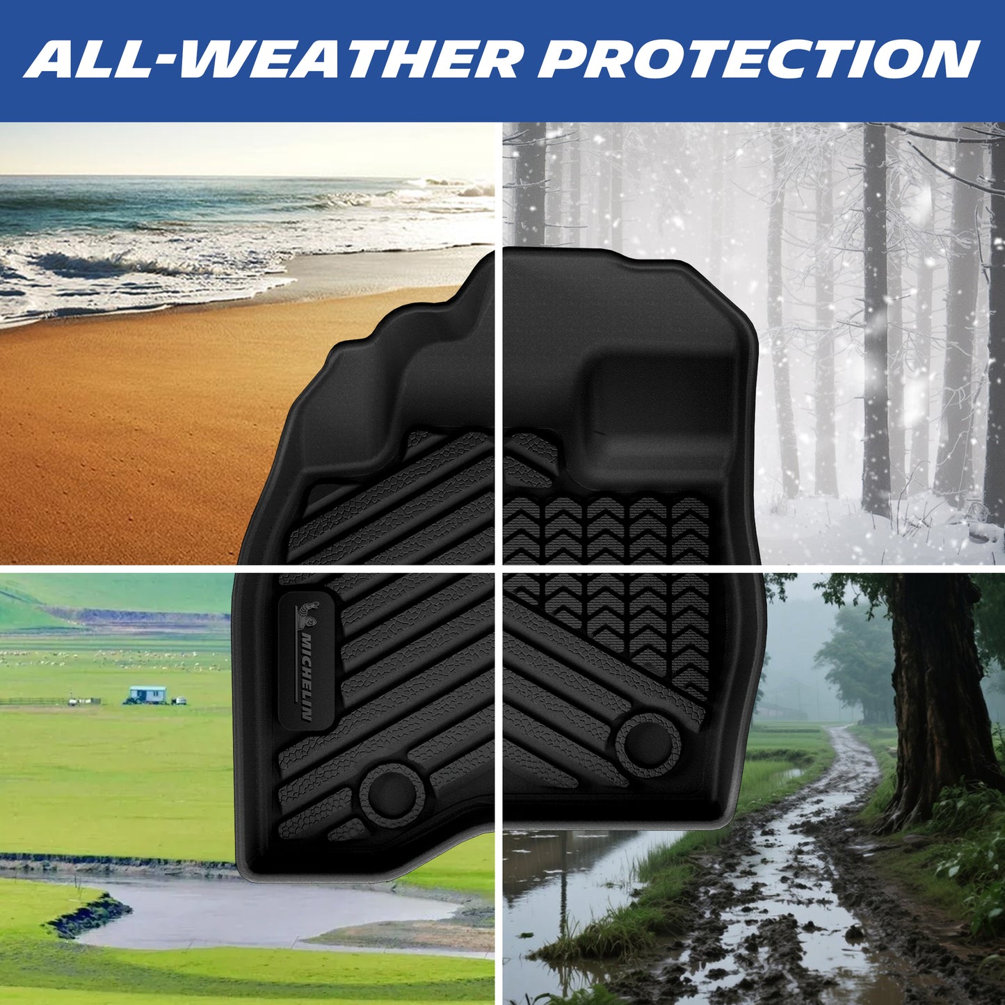 TPE car floor mat all-weather protection graphic for sand, snow, mud & wet road conditions