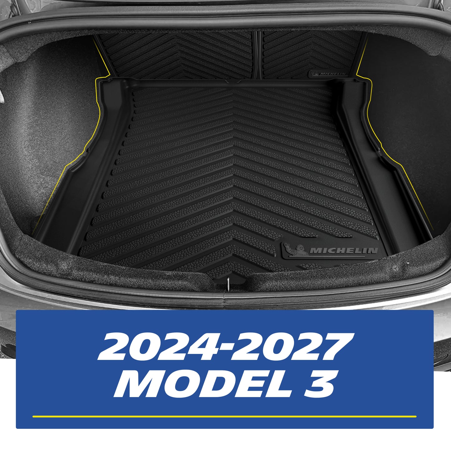 Michelin all-weather TPE floor mats, custom-designed for 2024-2027 Tesla Model 3, perfect custom-fit for your vehicle.