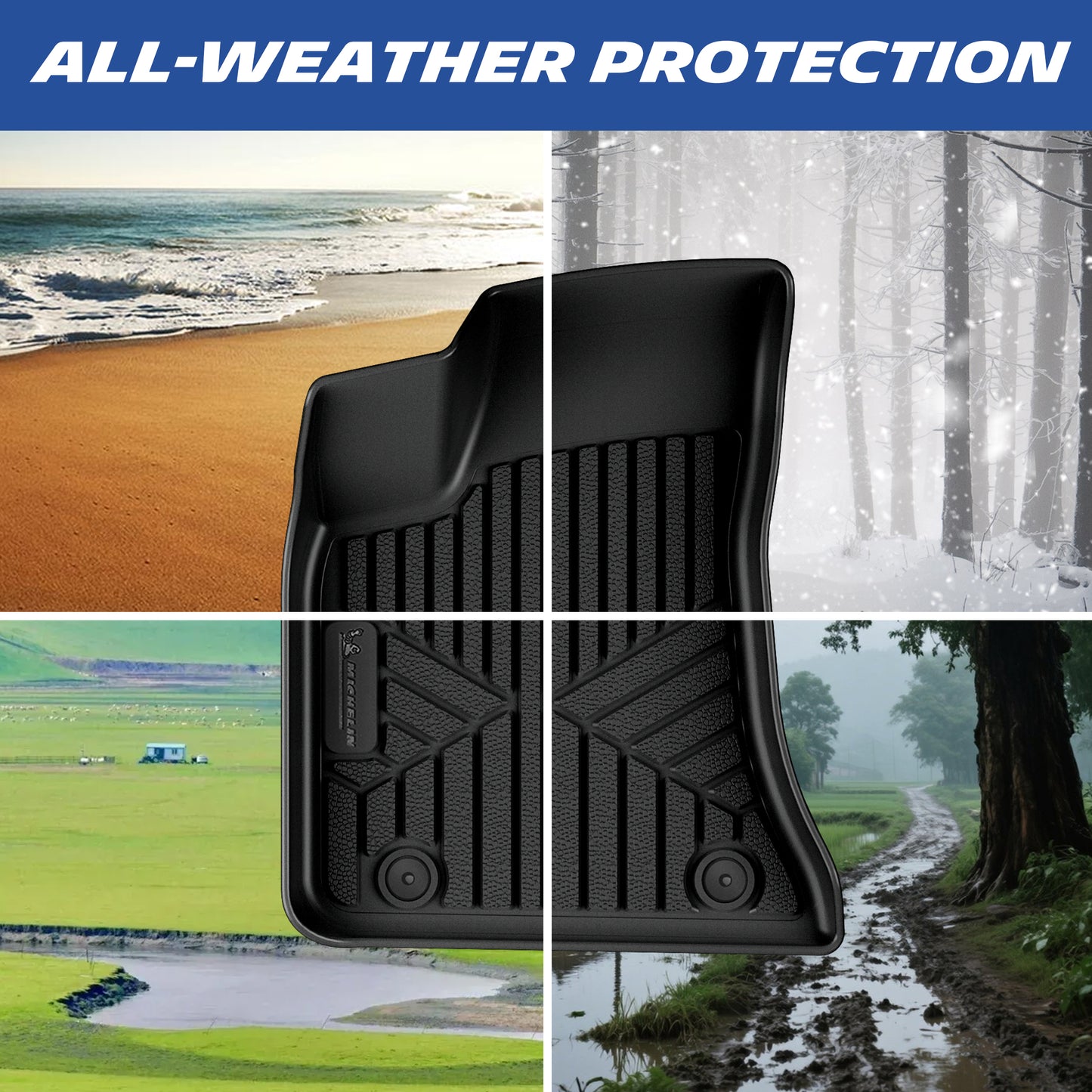 Michelin Premier Series Floor Mats for 2011-2023 Dodge Charger RWD/Chrysler 300 RWD, 3PCS, All-Weather Floor Liner, Custom Fit, Durable TPE, Non-Slip