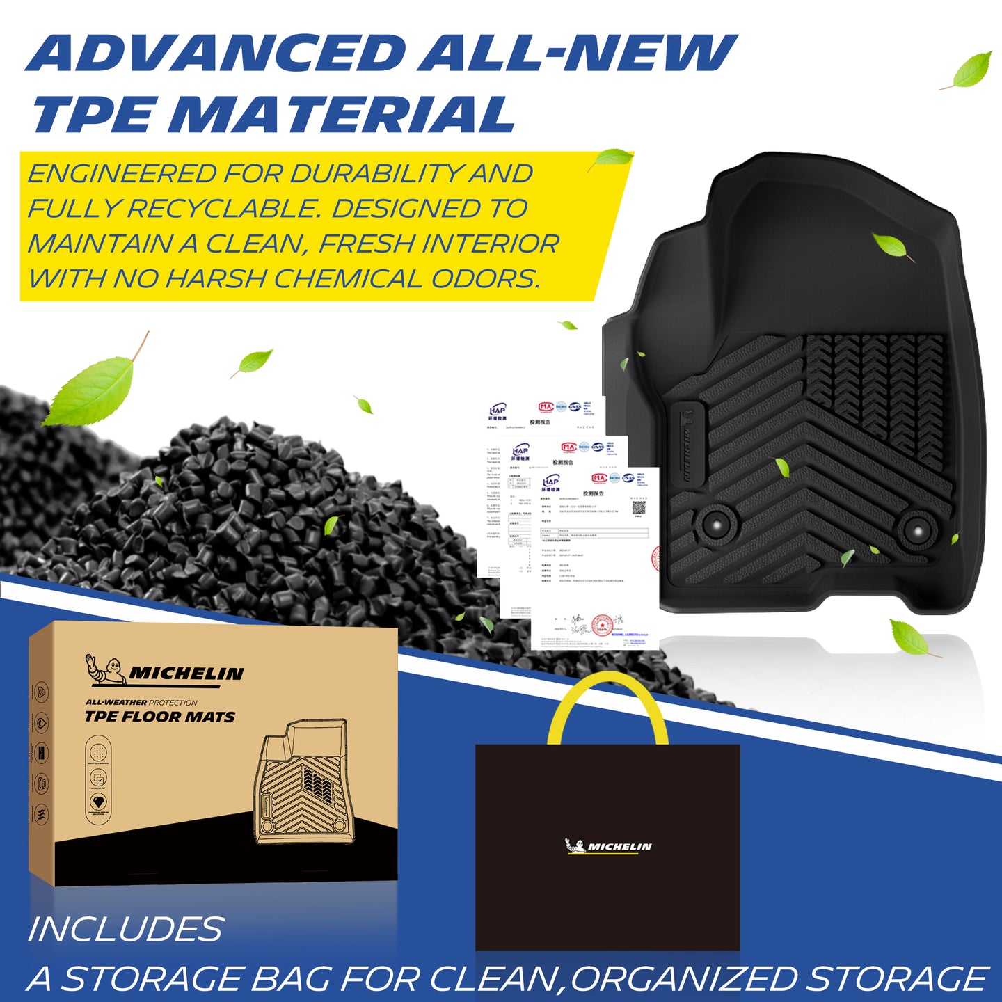 Michelin TPE floor mats, recyclable odor‑free material with storage bag