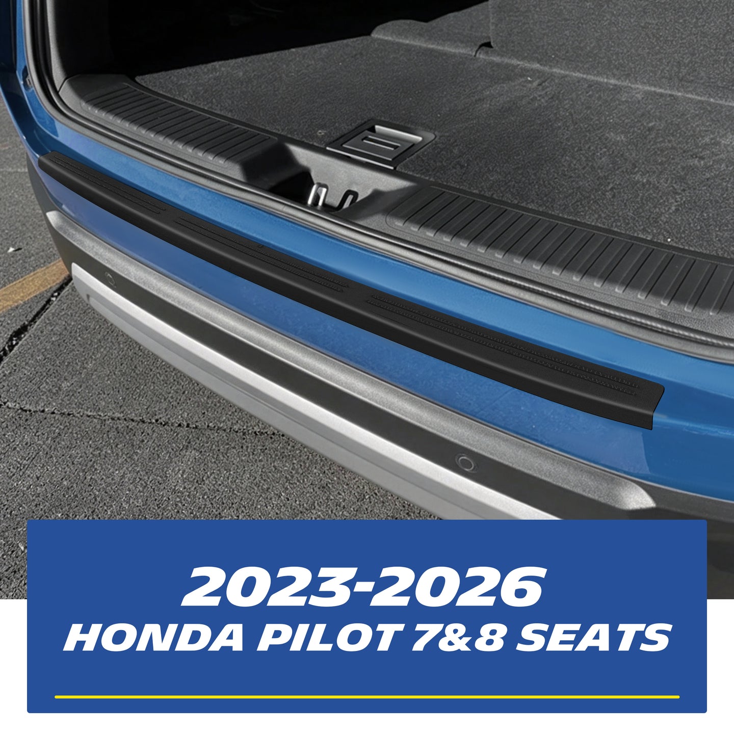 Real-world installation of the dedicated rear bumper protector: a custom-fit MICHELIN black TPE tailgate sill scratch guard for 2023-2026 Honda Pilot 7 and 8-seat models. Precisely contours the rear bumper to provide ultimate scratch protection for the factory paint during daily loading and unloading of cargo.