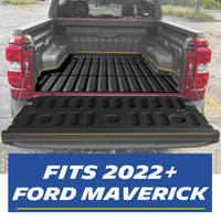 Michelin all-weather TPE truck bed mat, fits 2022+ Ford Maverick pickup, bed and tailgate installation shown, custom-fit for perfect cargo bed coverage.