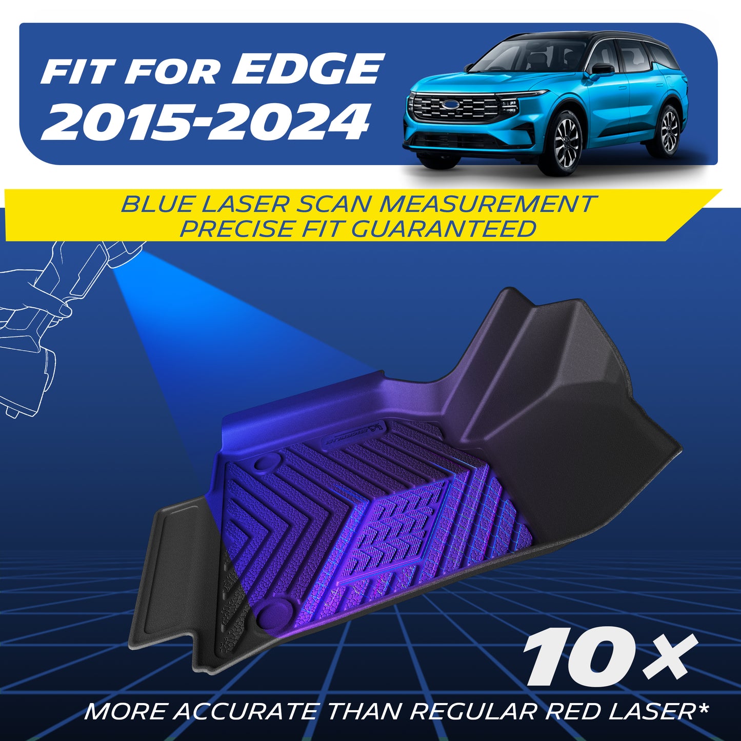 Michelin TPE all-weather floor mats, fits Ford Edge 2015-2024, engineered with blue laser scan measurement for precise fit, 10x more accurate than standard red laser, custom-fit guaranteed.