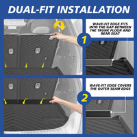 Michelin TPE floor mats dual-fit installation system, Wave-Fit edge fits into the gap between trunk floor and rear seat, or covers the outer seam edge for flexible and secure placement.