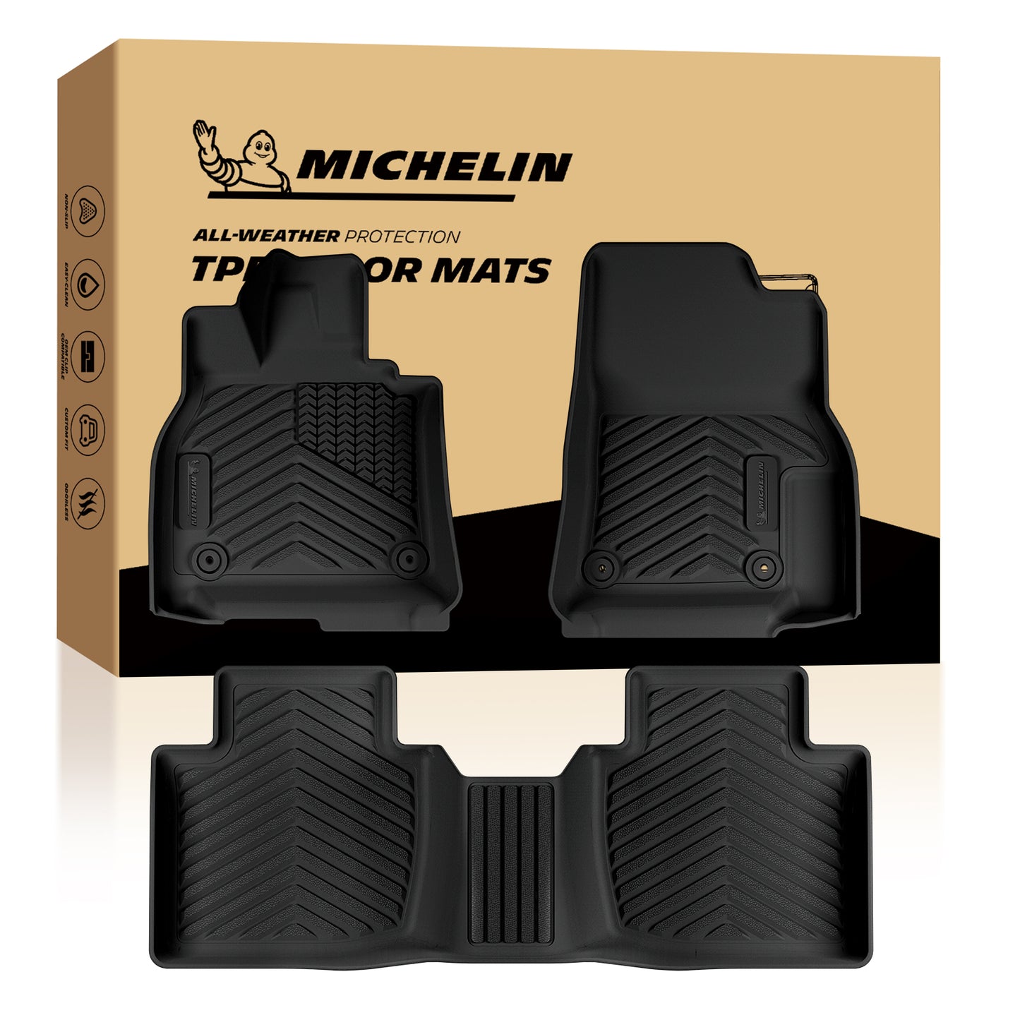 Michelin all-weather TPE floor mats, advanced protection for vehicles, durable and slip-resistant, custom-fit car mats.