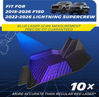 Custom TPE floor mat for 2015-2026 Ford F-150 SuperCrew/SuperCab & 2022-2026 F150 Lightning, blue laser precision scan