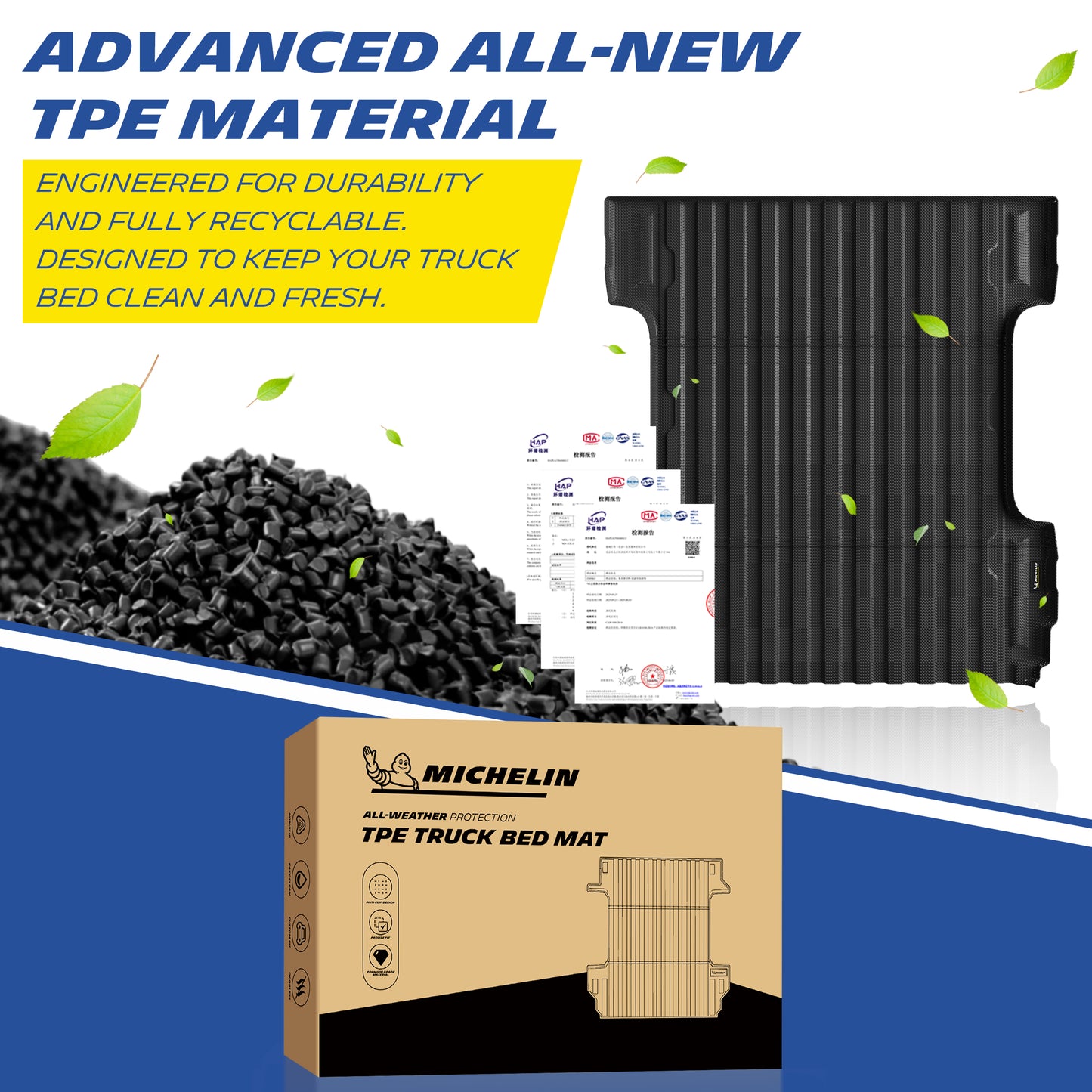 Michelin Truck Bed Mat for 2007-2018 Chevy Silverado/GMC Sierra 1500 5.8 FT, All-Weather Truck Bed Liner, Custom Fit, TPE, Bedliner