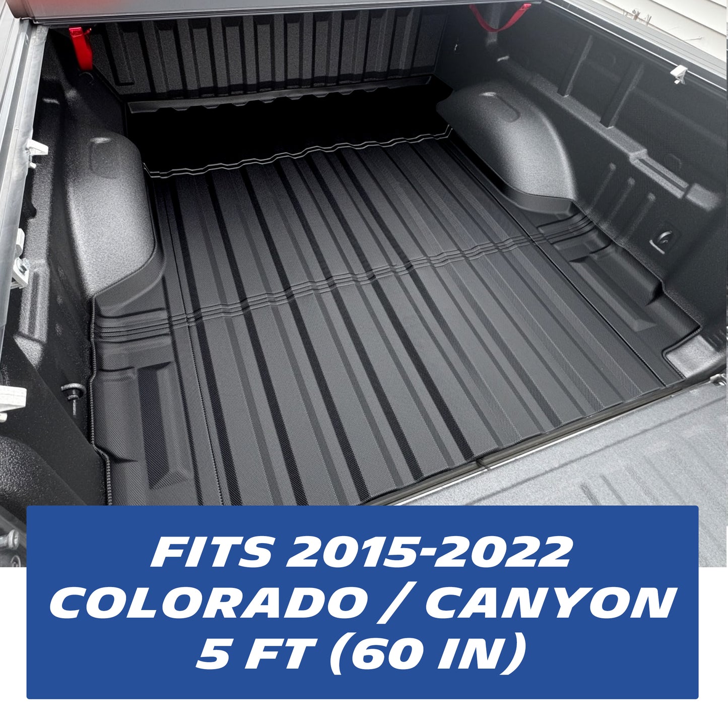 Michelin Colorado Canyon 5FT 2015-2022 truck bed mat installed inside pickup bed showing precise contour fit