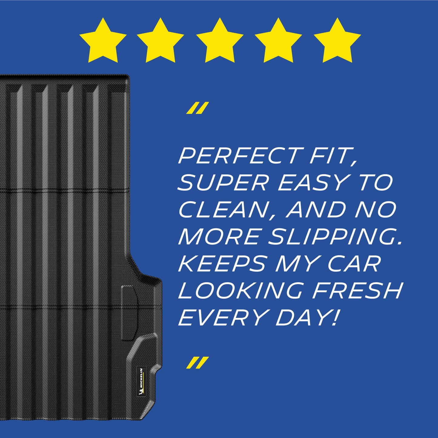 Michelin Colorado Canyon 5FT 2023-2026 truck bed mat with five star rating and customer quote on easy cleaning and non slip grip