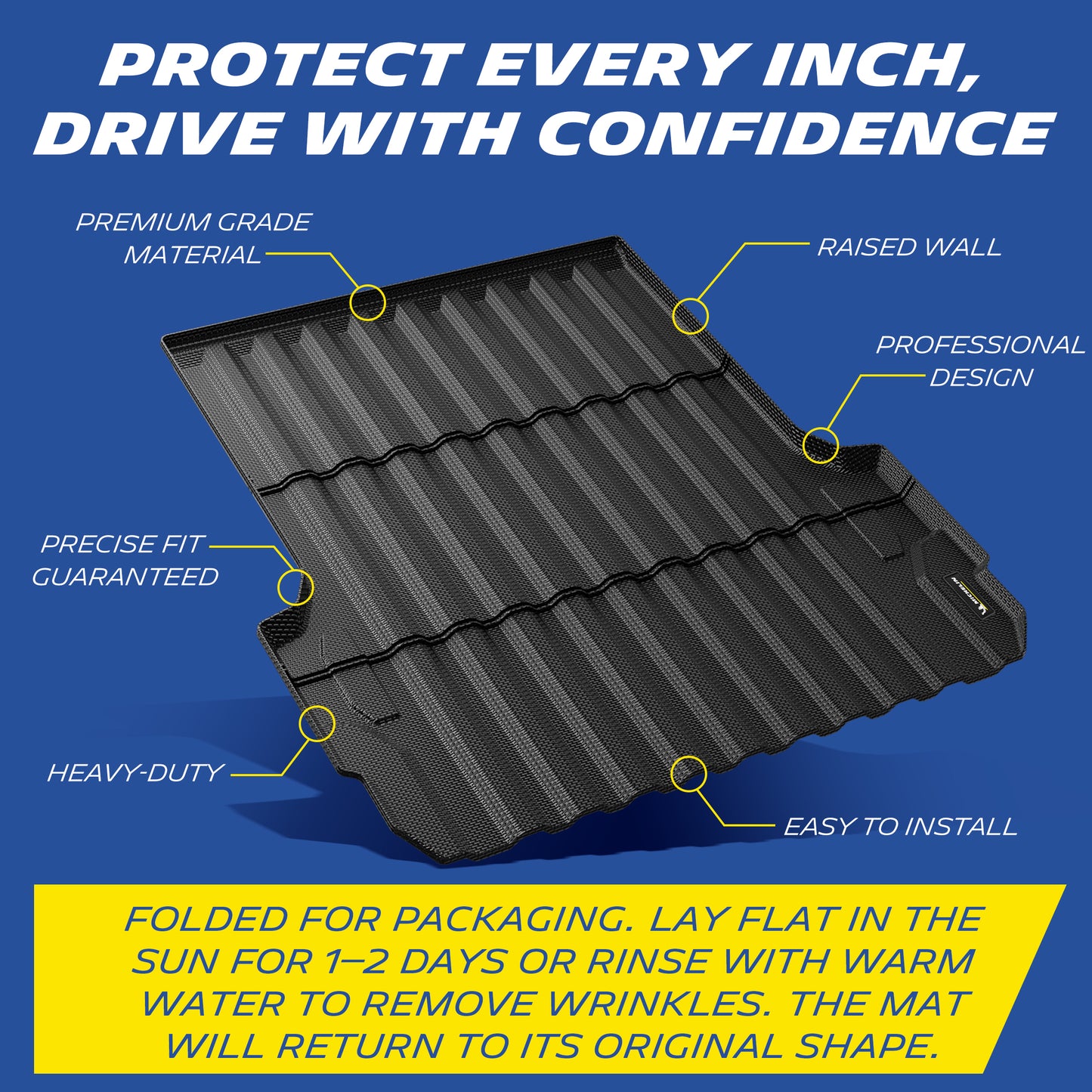 Michelin Colorado Canyon 5FT 2023-2026 truck bed mat with labeled features including raised wall heavy duty build and easy installation