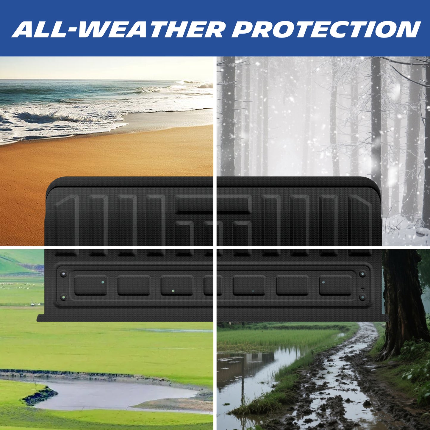 Michelin Colorado Canyon tailgate mat 2015–2022 shown across beach snow mud and wet terrain