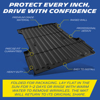 Michelin Ford F150 5.5 FT truck bed mat with labeled features including raised wall and easy installation