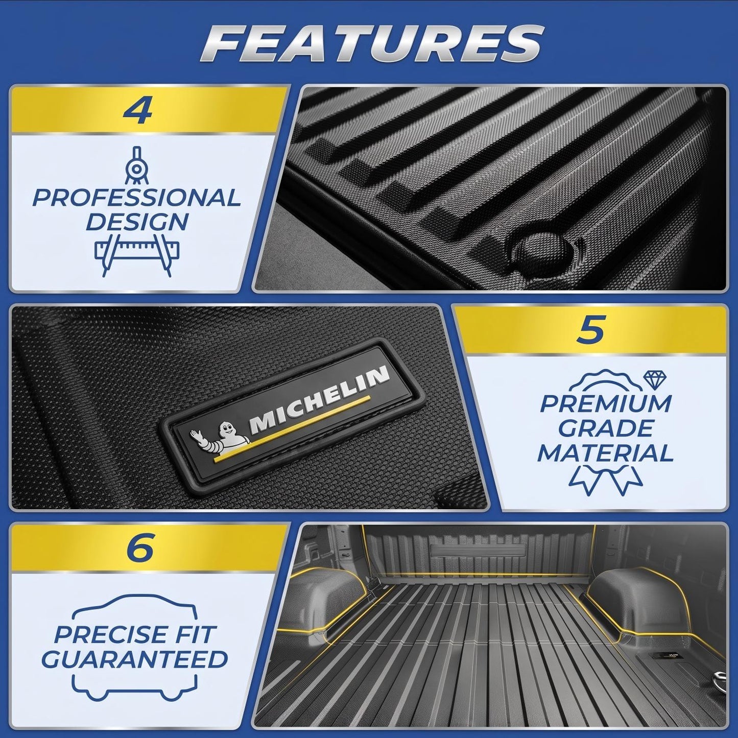 Michelin Truck Bed Mat for 2024-2026 Ford F-150 5.5 FT, TPE Truck Bed Liner