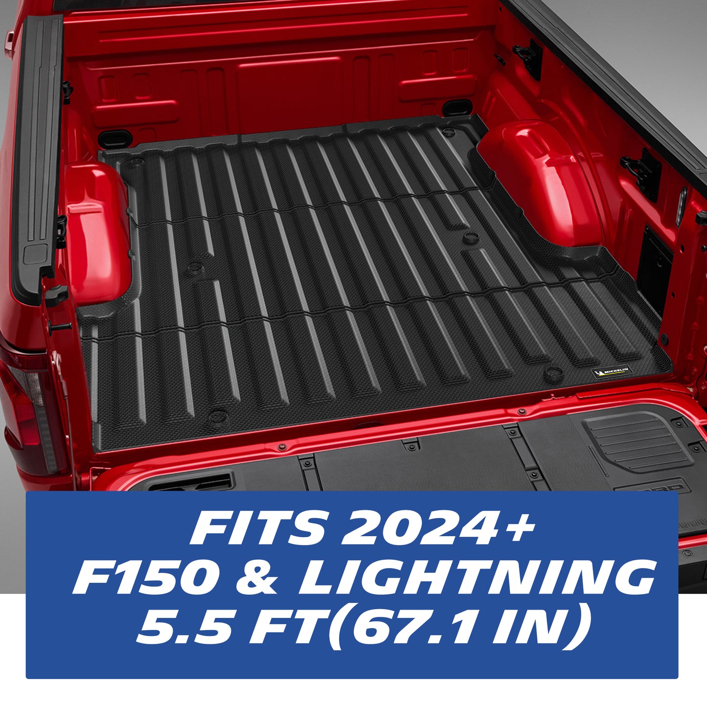 Michelin Ford F150 5.5 FT 2024-2026 truck bed mat installed in red pickup showing full bed coverage fit