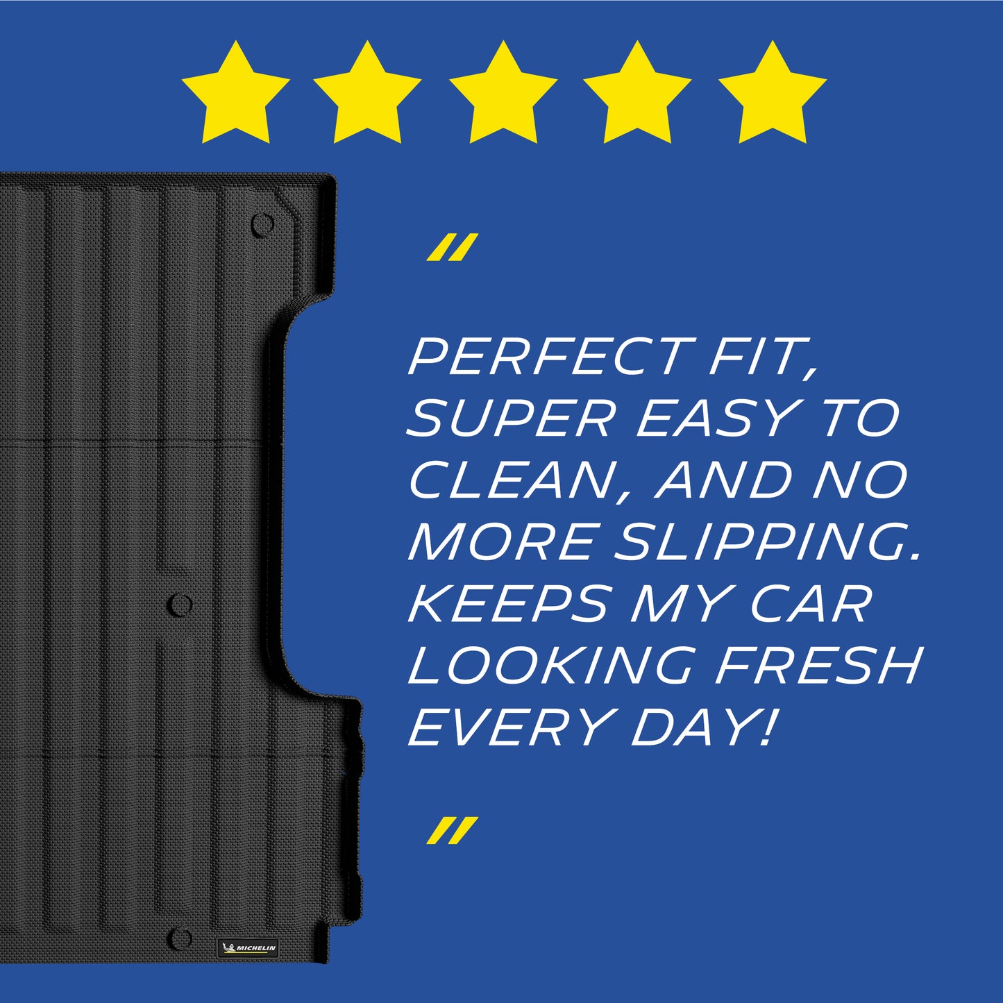 Michelin Ford F150 5.5FT 2015-2023 truck bed mat with five star customer review quote display