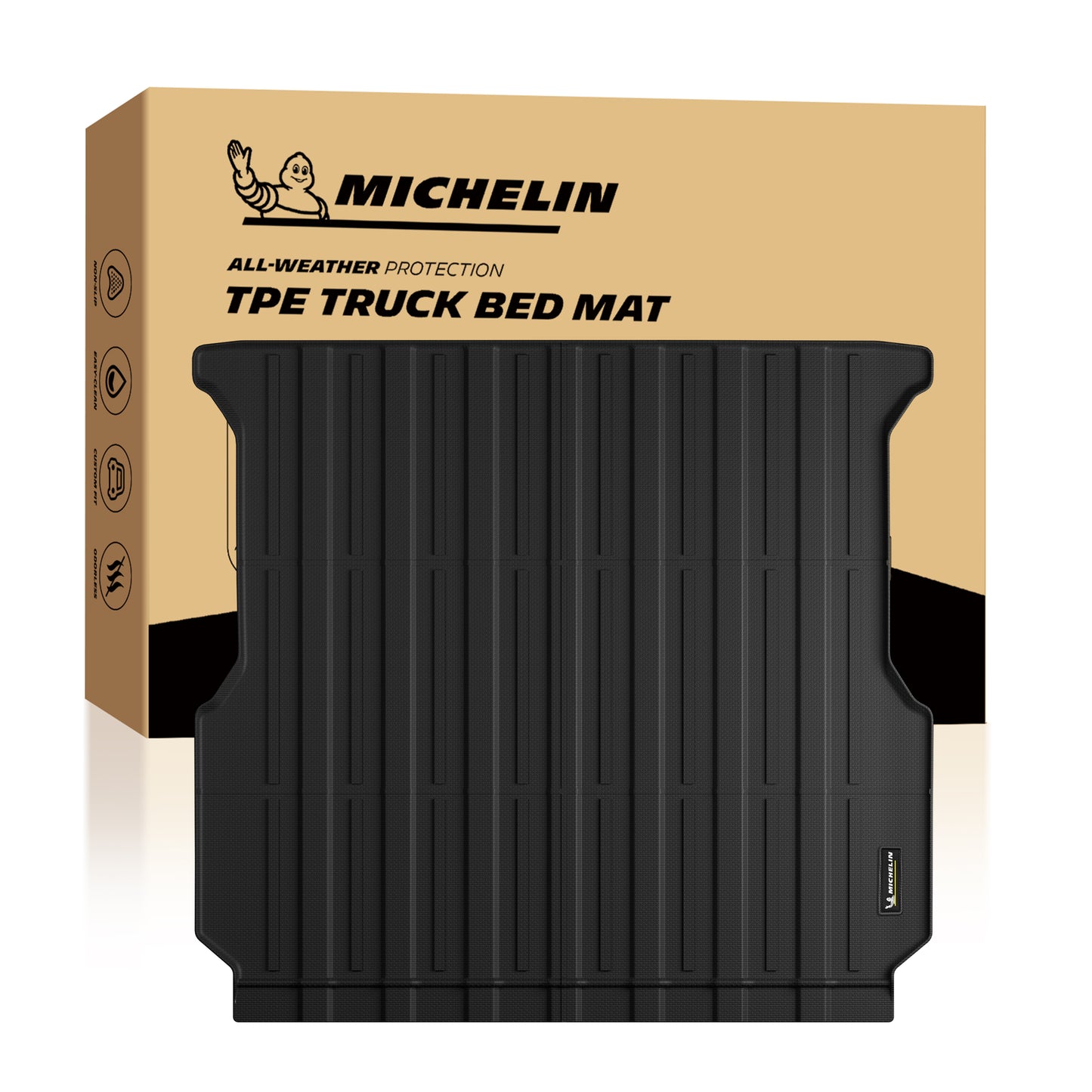 Michelin Ford F-150 tailgate protector 2021-2026 shown with retail packaging box and full mat layout